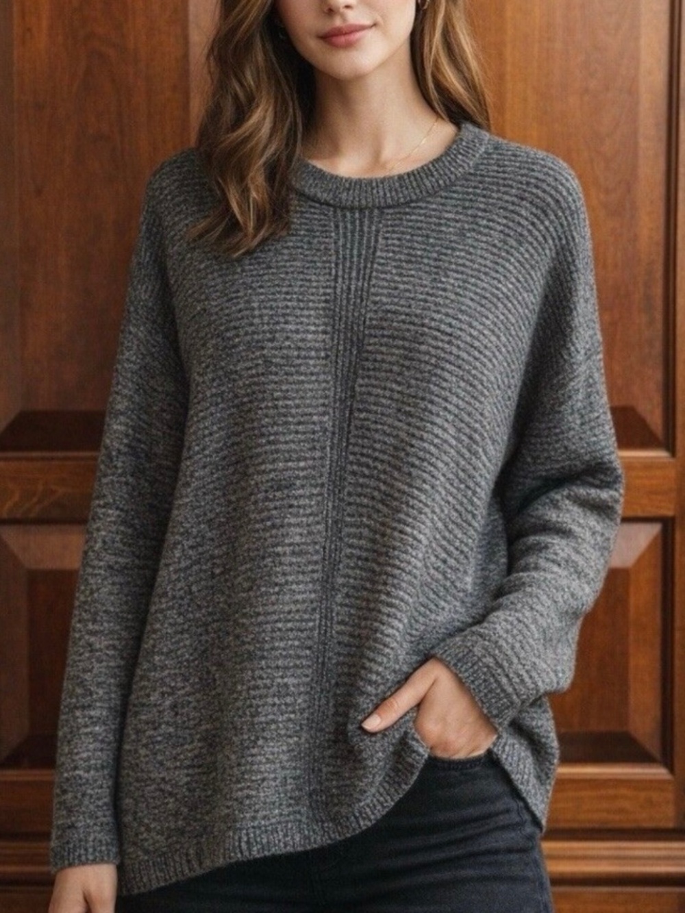 Pure Jill Womens Knit Marled Charcoal Gray Chunky Boxy Oversized Sweater 3X NWOT